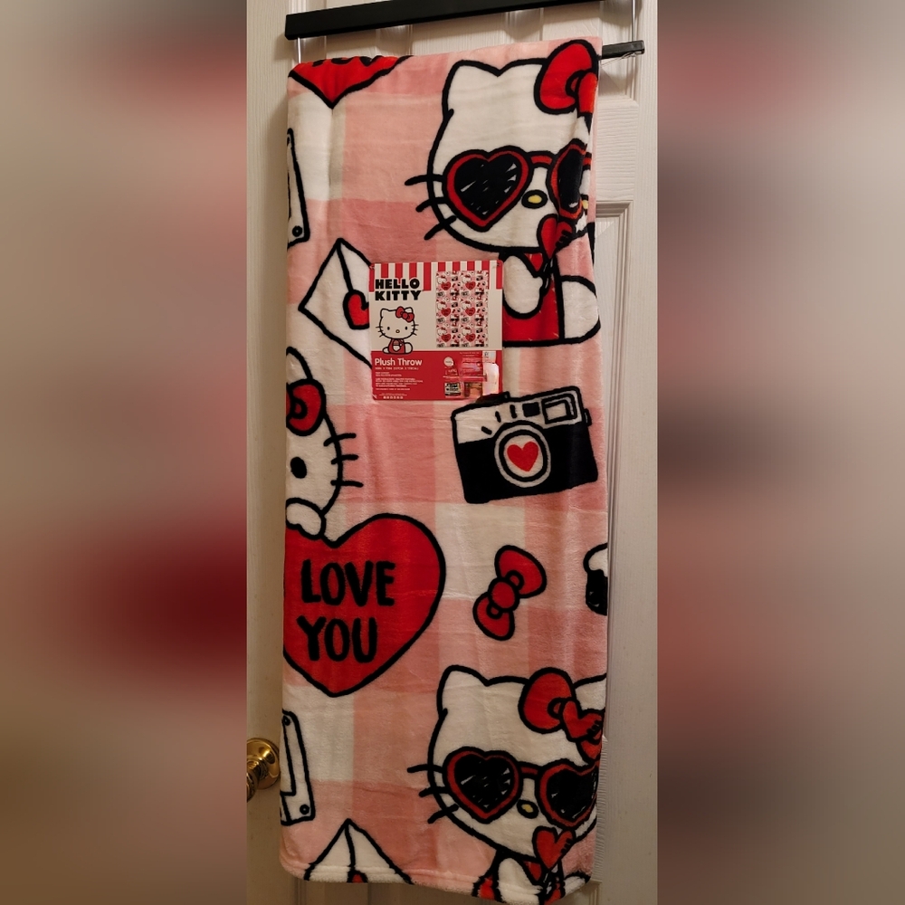 Hello Kitty Valentines Day Plush Throw Blanket 50" x 70" I Love You Pink Red New